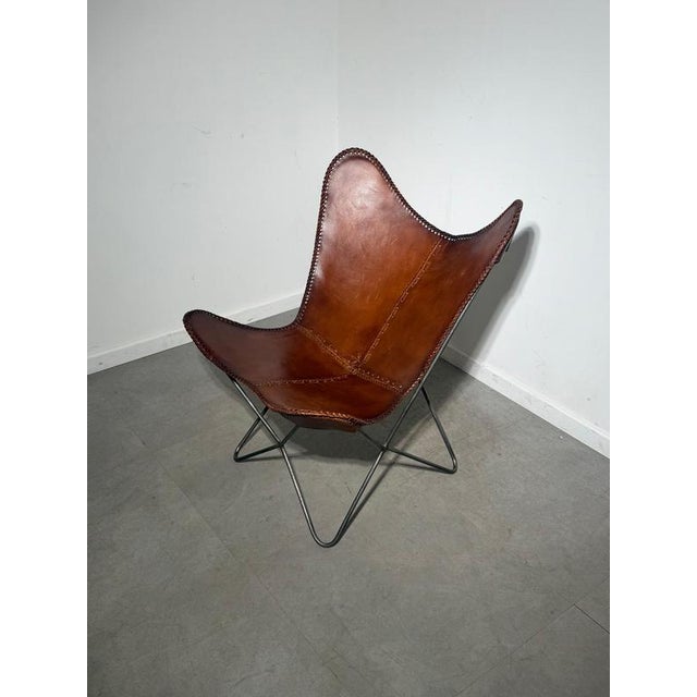 Animal Skin Vintage Butterfly Chair in Cognac Leather For Sale - Image 7 of 7