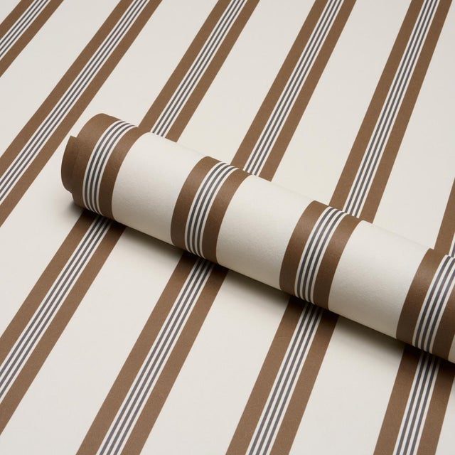 Schumacher Sample - Schumacher Chatham Stripe Wallcovering In Umber For Sale - Image 4 of 6