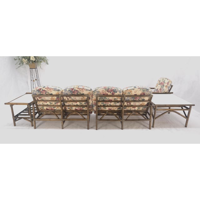 Wood Vogue Rattan Bamboo c1970s Sofa Matching Chair Pair of End Tables 5 Pcs Set Mint For Sale - Image 7 of 18