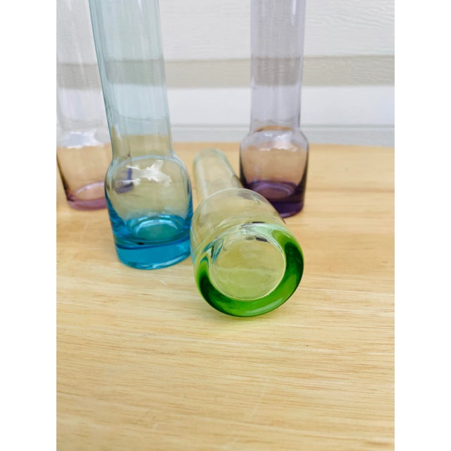 Set of 5 Vintage Mid Century Modern Blown Glass Bud Vases For Sale - Image 10 of 12