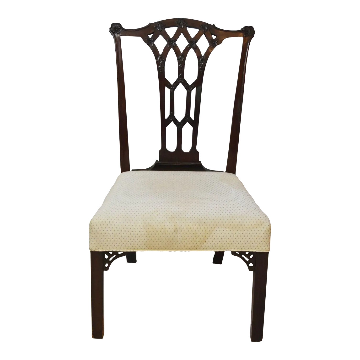 Antique Mahogany Irish Chinese Chippendale Style Carved Side Chair