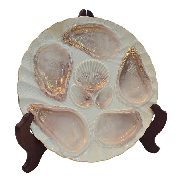 Late 19th Century Weimar Germany Iridescent Pink Porcelain Scalloped Oyster Plate For Sale