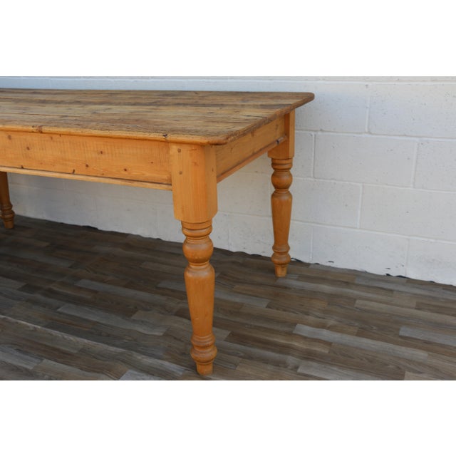 Vintage 1980s English Farmhouse Solid Pine Dining Table With Drawer & Turned Legs For Sale - Image 9 of 18