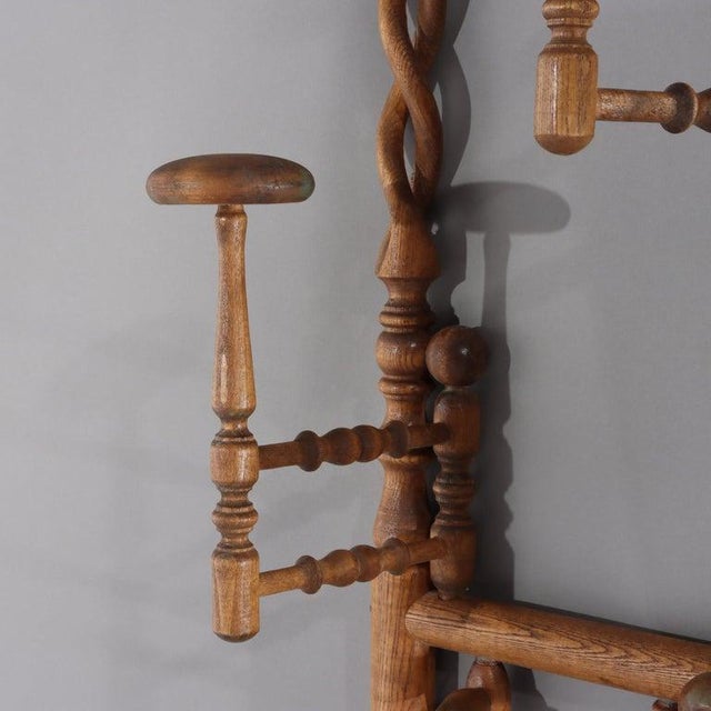 1920s Antique Oak Stick & Ball Hat Rack With Mirror C1920 For Sale - Image 5 of 9