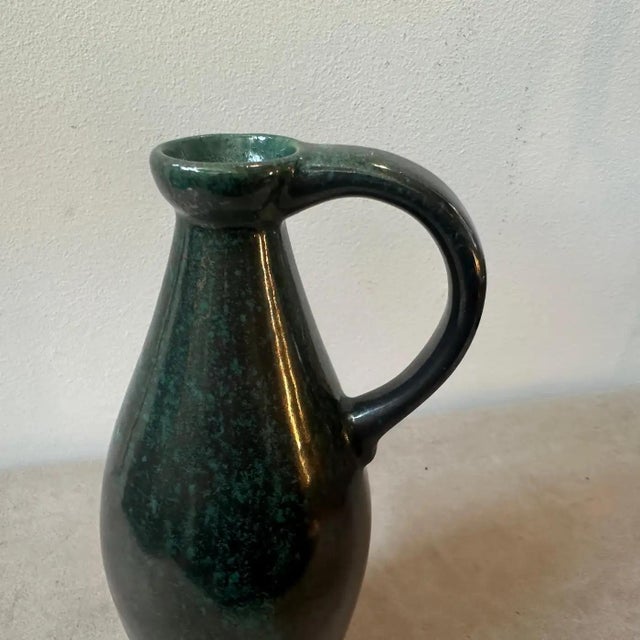 1970s Modernist Olive Green Fat Lava Ceramic German Jug Vase For Sale - Image 6 of 10