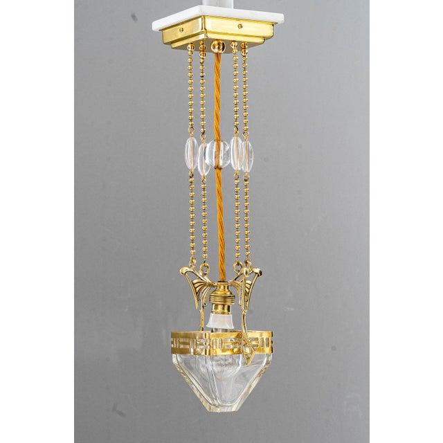 Small art deco hanging lamp with clear cut glass vienna around 1920s The glass is clear glass it is darker because of the...