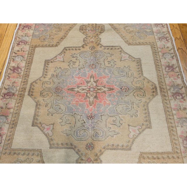 Vintage Turkish Oushak Area Rug, Hand Knotted Wool, Ivory & Pink, 5' x 7' For Sale - Image 16 of 17