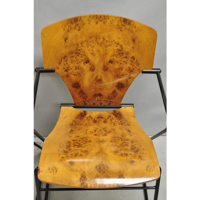 Josep Mora for Egoa Model 300 Mid Century Modern Burl Wood Arm Chair - Set of 4 For Sale - Image 9 of 18
