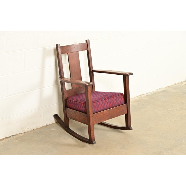 Charles Limbert Limbert Antique Mission Oak Arts & Crafts Rocking Chair, Circa 1910 For Sale - Image 4 of 12