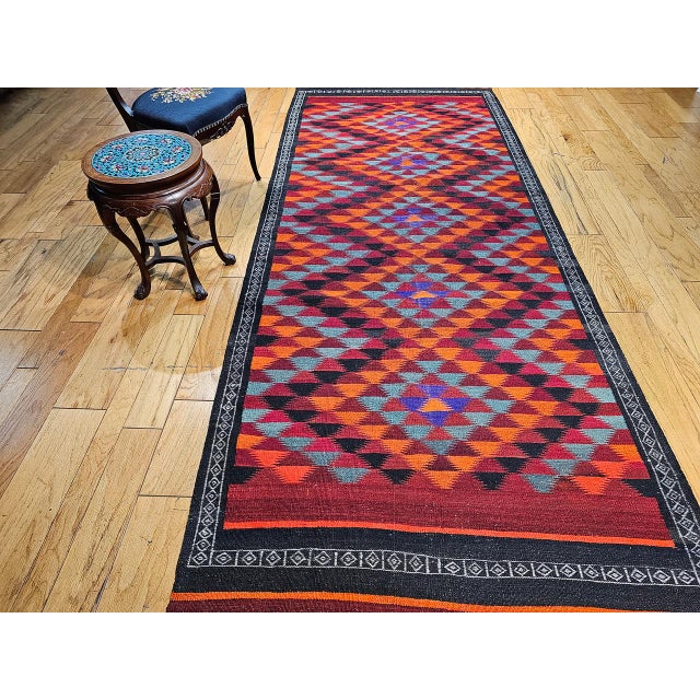 Moroccan Vintage Moroccan Tribal Kilim Runner, Handwoven Wool, Geometric Pattern, 5x13 For Sale - Image 3 of 18