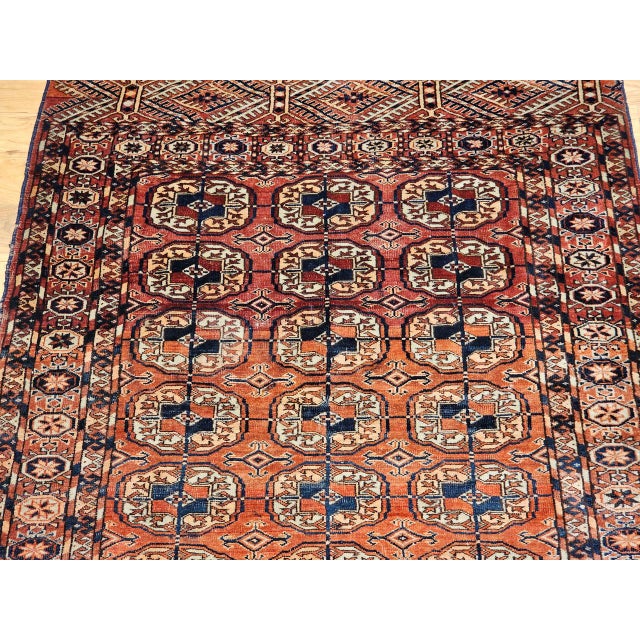 Vintage Turkmen Tekke in Allover Pattern in Brick-Red, Navy, Ivory, Blue For Sale - Image 9 of 16