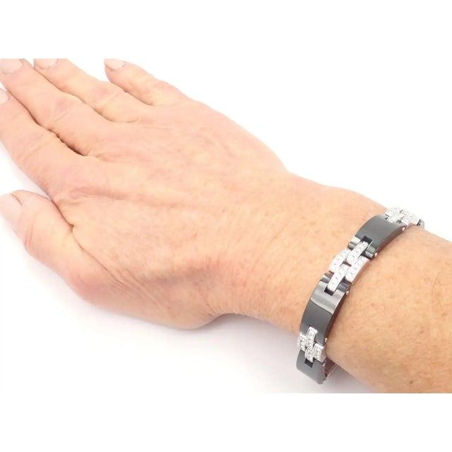 1990s Cartier Maillon Panthere Diamond Ceramic White Gold Link Bracelet For Sale - Image 9 of 9