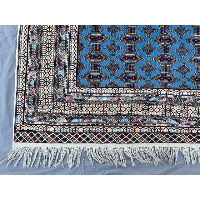 Fine Quality Blue Turkmen Bokhara Hand-Knotted Wool Rug - 6'7" X 9'7" For Sale - Image 6 of 11