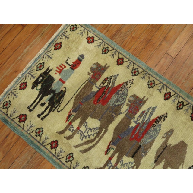 Textile Vintage Zabihi Collection Camel Donkey Turkish Pictorial Scatter Size Rug - 2'5" x 3'6" For Sale - Image 7 of 7