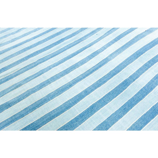 Doris Leslie Blau Vintage Indian Dhurrie Striped Blue Rug For Sale In New York - Image 6 of 9