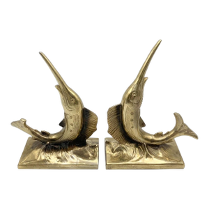 Pair of Vintage Swordfish / Marlin / Sailfish Bookends – Brass Finish - Heavy - Palm Beach Regency, Grandmillennial, Coastal, Ralph Lauren - See Pics!