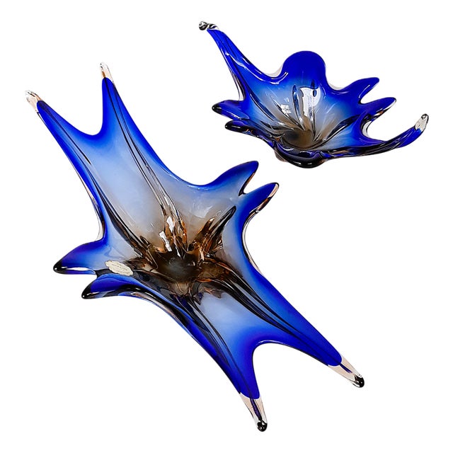 Handmade Cobalt Blue Murano Glass Bowls, Italy, 1970s, Set of 2 For Sale