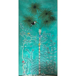 Hand-Painted Chinoiserie Tropical Botanical Mural on Edo Xuan Paper – 1 Panel 48"x96" For Sale