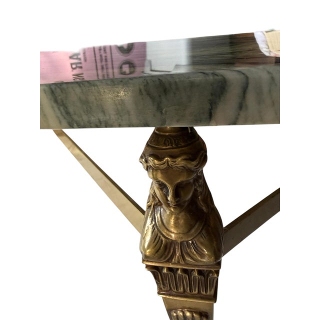 Vintage Brass Stone Top Coffee Table Regency Figural Bagues Attb For Sale - Image 12 of 12
