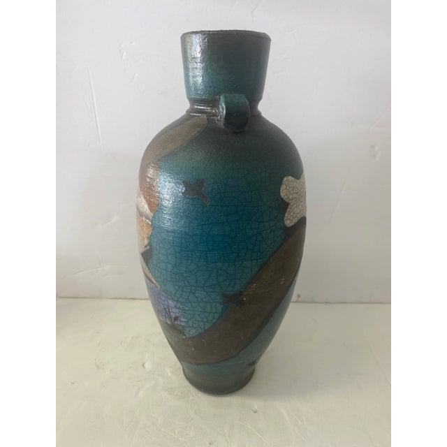 Rustic 1980s Signed Ken Jensen Raku Style Ceramic Vase For Sale - Image 3 of 10