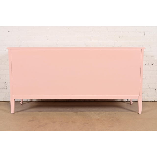 Henredon French Provincial Louis XV Pink Lacquered Triple Dresser, Newly Refinished For Sale - Image 13 of 14