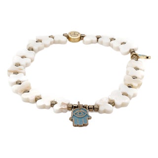Hamsa Hand Butterfly Beaded Pearl Anklet For Sale