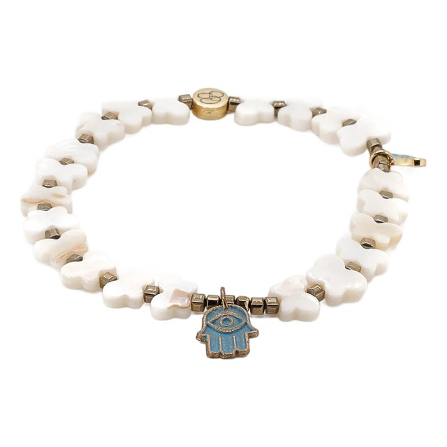 Hamsa Hand Butterfly Beaded Pearl Anklet For Sale