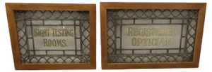 Large Leaded Glass Opticians Window Signs, 1900, Set of 2
