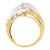 A unique gold and diamond bypass ring. This ring is made with 31 round and 52 baguette-cut diamonds in a channel setting....