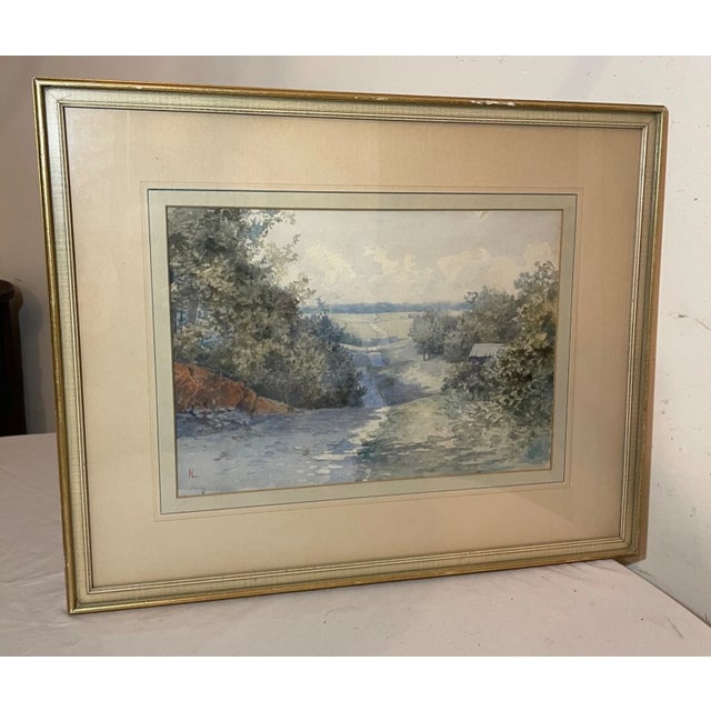 Antique Original Landscape Farm Trail Realism Watercolor Painting Country Art Nl For Sale In New York - Image 6 of 13