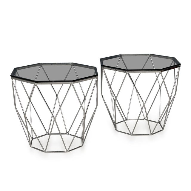 20th Century English Chrome & Glass Octagonal Side Tables, 1980s, Set of 2 For Sale - Image 16 of 16