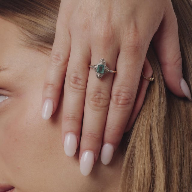 1900 - 1909 1900-1909 Victorian Emerald Diamond 18k Yellow Gold Ring, Size 8.25 For Sale - Image 5 of 7