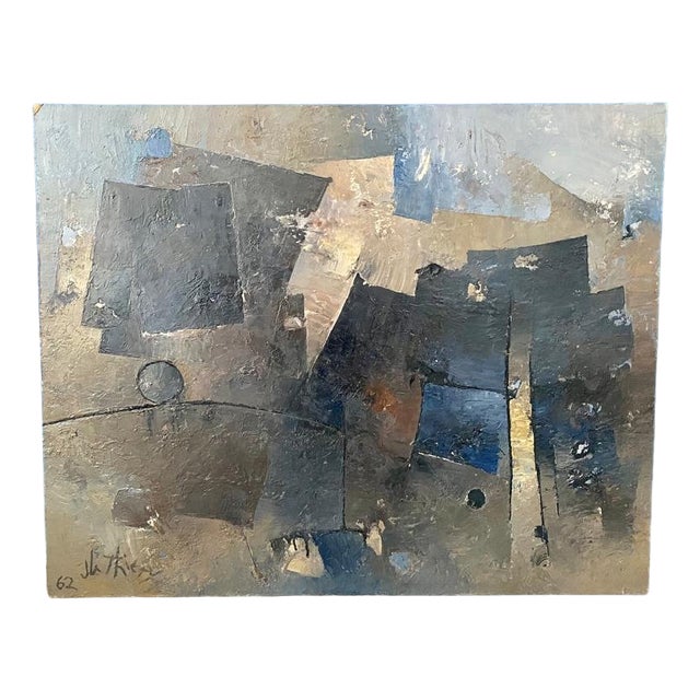 J.B. Thiery, Blue Abstract Painting, 1962, Paint & Masonite, Framed For Sale