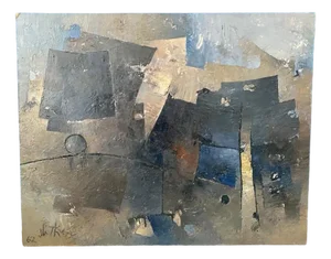 J.B. Thiery, Blue Abstract Painting, 1962, Paint & Masonite, Framed