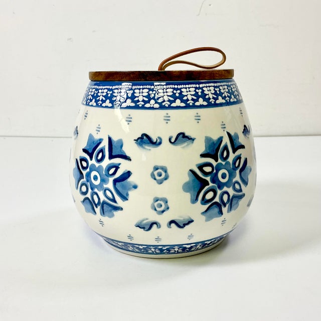 Mid-Century Modern Late 20th C Boho Chic Scandinavian Gustavian Style Ceramic Jar Vase With Wood Lid. For Sale - Image 3 of 11