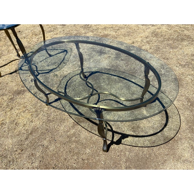 Vintage Hollywood Regency Style Oval Glass-Top Coffee Table and Side Table Set For Sale - Image 18 of 18