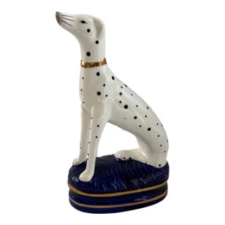 Fitz and Floyd Dalmatian Figurine on Cobalt Blue Base With Gold Accents For Sale
