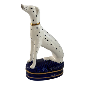 Fitz and Floyd Dalmatian Figurine on Cobalt Blue Base With Gold Accents