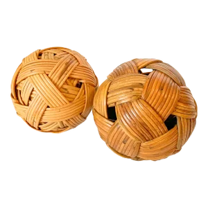 Vintage Wicker Rattan Decorative Object Balls, a Pair