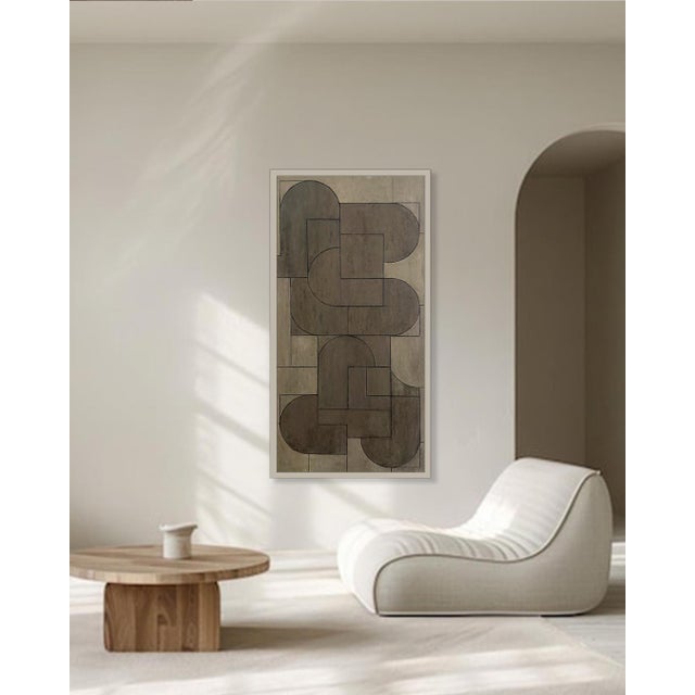 Contemporary Geometric Abstract Oil and Cold Wax Painting Warm Neutral Tones Vertical by Stephen Cimini For Sale In New York - Image 6 of 6