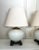 Vintage Transitional White Crackled Glaze Glass & Brass Table Lamps, a Pair For Sale In Houston - Image 6 of 12