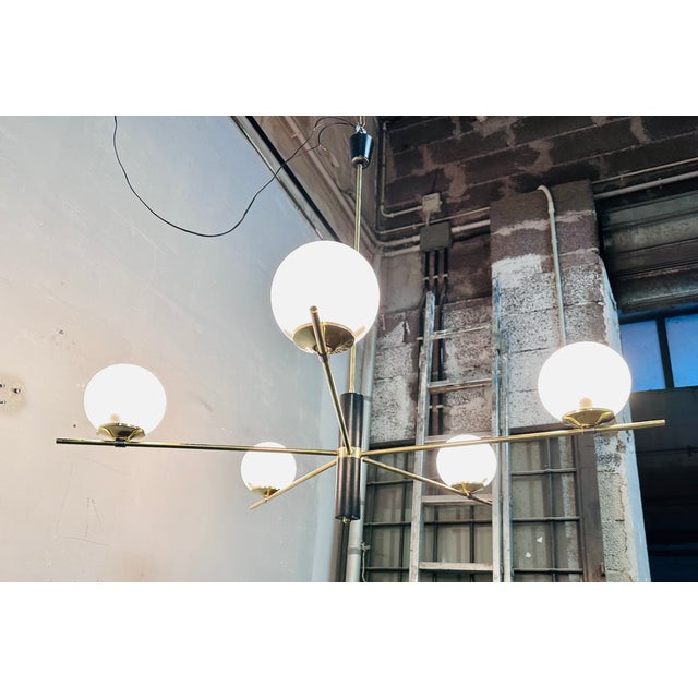 Chandelier with White Opal Spheres, 1960s For Sale - Image 3 of 12