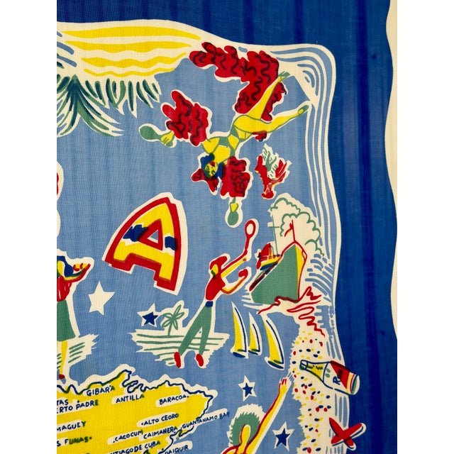Mid 20th Century Monumental Vintage Cuba Souvenir Tablecloth Professionally Framed Wall Art For Sale - Image 5 of 12