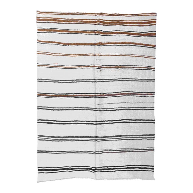 Striped Vintage Hemp Kilim Rug - 6`2" X 9`2" For Sale