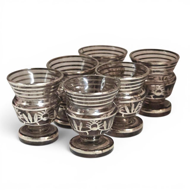 Mid 20th Century Czech Bohemian Crystal Silver Overlay Decanter and Cordial Set - 7 pcs For Sale - Image 4 of 18