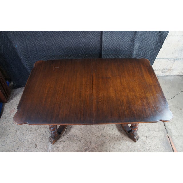 Antique Jacobean Revival Barley Twisted Scissor Leaf Trestle Dining Table For Sale - Image 4 of 14