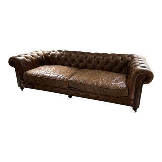 Rh Kensington Leather Sofa in Vintage Cigar For Sale