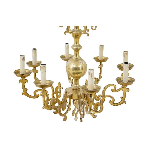 Metal Large Early 20th Century 8 Arm Brass Chandelier, 1920s For Sale - Image 7 of 8