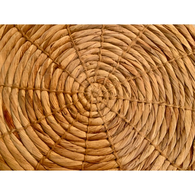 1980s Vintage Woven Rattan 13” Plate Chargers / Placemats or Hot Plates for Coastal, British Colonial & Palm Beach Regency - Set of 4 For Sale - Image 5 of 6