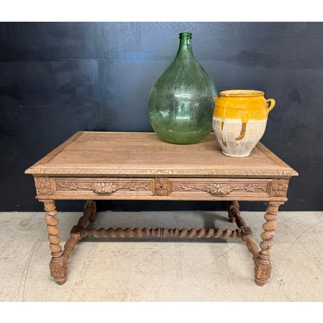 Wood French Bleached Oak Writing Desk, 1860 For Sale - Image 7 of 16
